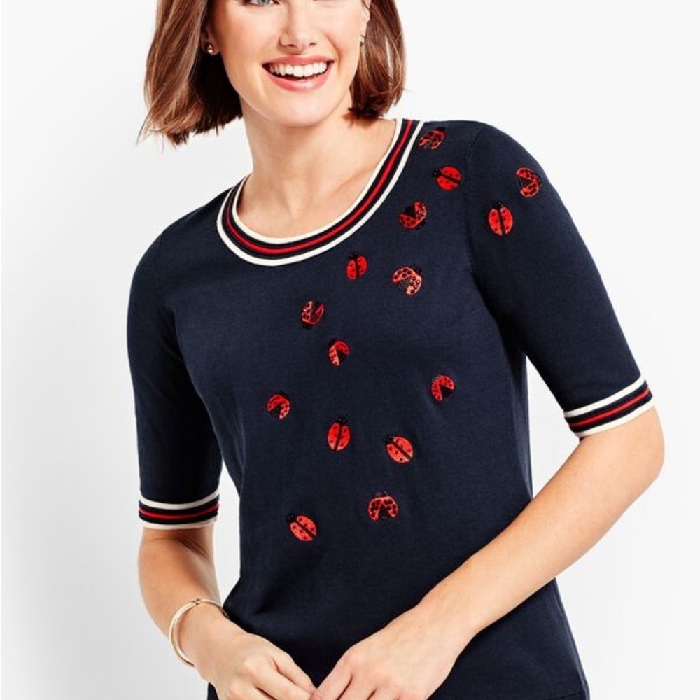 3/$22🩶 Talbots Small Oprah Magazine Collection Ladybug Crewneck Beaded Sweater - Picture 7 of 15
